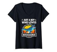 Mujer Just A Boy Who Loves Mosasaurus Funny Dinosaur Prehistoric Camiseta Cuello V
