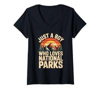 Mujer Just A Boy Who Loves National Parks Camiseta Cuello V