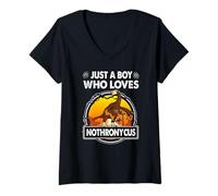 Mujer Just A Boy Who Loves Nothronycus Funny Dinosaur Prehistoric Camiseta Cuello V