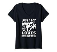 Mujer Just A Boy Who Loves Rock Climbing Kids Escalador Camiseta Cuello V