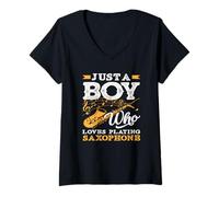 Mujer Just A Boy Who Loves Saxofonist Band Miembro Camiseta Cuello V