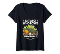 Mujer Just A Boy Who Loves Stegosaurus Funny Dinosaur Prehistoric Camiseta Cuello V