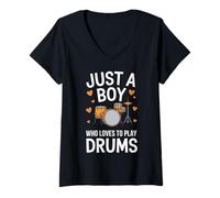 Mujer Just a Boy Who Loves to Play Drums Camiseta Cuello V