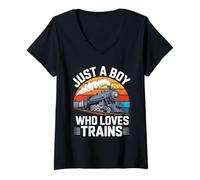 Mujer Just A Boy Who Loves Trains Steam Enthusiast Camiseta Cuello V