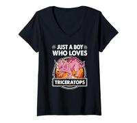 Mujer Just A Boy Who Loves Triceratops Funny Dinosaur Prehistoric Camiseta Cuello V