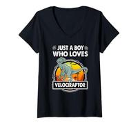 Mujer Just A Boy Who Loves Velociraptor Funny Dinosaur Prehistoric Camiseta Cuello V