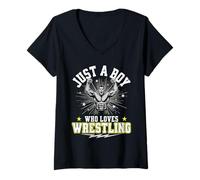 Mujer Just A Boy Who Loves Wrestling Boys Niños Chico Luchador Camiseta Cuello V