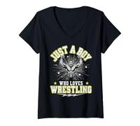 Mujer Just A Boy Who Loves Wrestling Boys Niños Chico Luchador Camiseta Cuello V