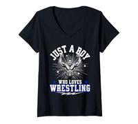 Mujer Just A Boy Who Loves Wrestling Boys Niños Chico Luchador Camiseta Cuello V
