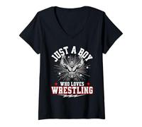Mujer Just A Boy Who Loves Wrestling Boys Niños Chico Luchador Camiseta Cuello V