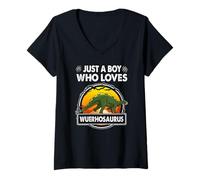 Mujer Just A Boy Who Loves Wuerhosaurus Funny Dinosaur Prehistoric Camiseta Cuello V