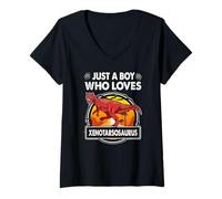 Mujer Just A Boy Who Loves Xenotarsosaurus Dinosaur Prehistoric Camiseta Cuello V