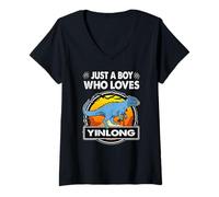 Mujer Just A Boy Who Loves Yinlong Funny Dinosaur Prehistoric Camiseta Cuello V
