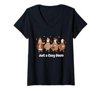 Mujer Just a Cozy Goose Cute Fall Outfit Humor para los Amantes de los Patos Camiseta Cuello V