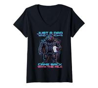 Mujer Just A Dad Who Always Came Back with The Milk Camiseta Cuello V