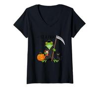 Mujer Just a Frog Doing Grim Things - Rana de Halloween - Rana Divertida Camiseta Cuello V