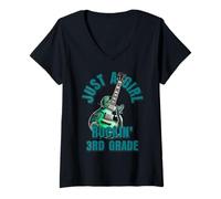 Mujer Just A Girl Rocking - Mercancía escolar de tercer grado, grado 3 Camiseta Cuello V