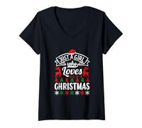 Mujer Just A Girl Who Love Christmas Funny Xmas Family Camiseta Cuello V