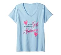 Mujer Just a Girl Who Loves Alabama, Cute Pink Alabama Girl Camiseta Cuello V