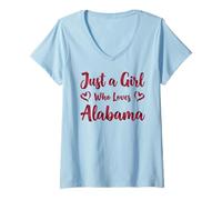 Mujer Just a Girl Who Loves Alabama Ribbons Hearts Cute Alabama Camiseta Cuello V