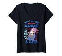 Mujer Just a Girl Who Loves Anime and Cats Camiseta Cuello V