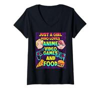 Mujer Just A Girl Who Loves Anime Video Games and Food Gaming Camiseta Cuello V