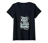 Mujer Just a Girl Who Loves Books Starry Moon Book Lover Camiseta Cuello V
