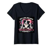 Mujer Just a Girl Who Loves Border Collie Puppies Cute Dog Heart Camiseta Cuello V