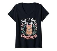 Mujer Just a Girl Who Loves Capybaras Kawaii Capybara Chicas Niños Camiseta Cuello V