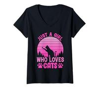 Mujer Just A Girl Who Loves Cats, Cool Cats Meme Cartoon Graphic Camiseta Cuello V