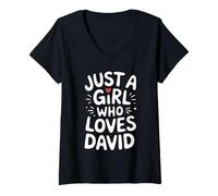 Mujer Just A Girl Who Loves David T-Shirt Cute David Camiseta Cuello V