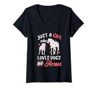 Mujer Just a Girl Who Loves Dogs and Horses Flores Mujeres Chicas Camiseta Cuello V
