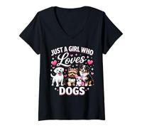 Mujer Just a Girl Who Loves Dogs Mujeres Amante de los Perros Mamá Propietaria Ropa Camiseta Cuello V