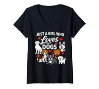 Mujer Just a Girl Who Loves Dogs Mujeres Amante de los Perros Mamá Propietaria Ropa Camiseta Cuello V