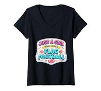 Mujer Just A Girl Who Loves Flag Football Mujer Cita Linda Camiseta Cuello V