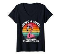 Mujer Just A Girl Who Loves Flamingos Divertidos Retro Rosa Amantes De Los Pájaros Camiseta Cuello V