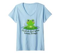 Mujer Just A Girl Who Loves Frogs Lindo Regalo Kawaii para Mujeres y niñas Camiseta Cuello V