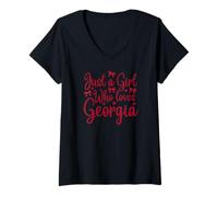 Mujer Just a Girl Who Loves Georgia Heart and Bows Fun and Cute Camiseta Cuello V