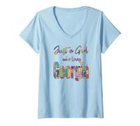 Mujer Just a Girl Who Loves Georgia Patchwork Fun, Cute Georgia Camiseta Cuello V