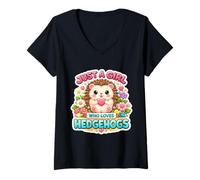 Mujer Just A Girl Who Loves Hedgehogs Owner Lover Cute Erinaceinae Camiseta Cuello V