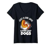 Mujer Just A Girl Who Loves Hot Dogs - Amante de Perros Calientes Camiseta Cuello V
