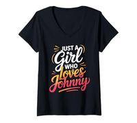 Mujer Just A Girl Who Loves Johnny T-Shirt Cute John Johnny Camiseta Cuello V