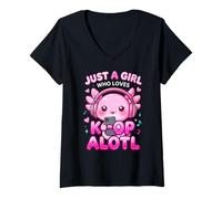 Mujer Just a Girl Who Loves K-Pop Axolotl Women K-Pop Music Camiseta Cuello V