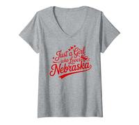 Mujer Just A Girl Who Loves Nebraska, Women's Girls Cute Nebraska Camiseta Cuello V