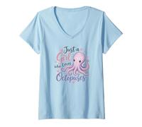 Mujer Just A Girl Who Loves Octopuses Cute Kawaii Cute Octopus Camiseta Cuello V