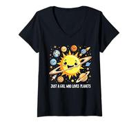 Mujer Just A Girl Who Loves Planets Solar Space Science Lover Girl Camiseta Cuello V