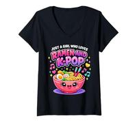 Mujer Just A Girl Who Loves Ramen and K-Pop Kawaii Girls Camiseta Cuello V