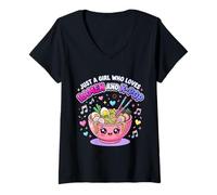 Mujer Just A Girl Who Loves Ramen and K-Pop Kawaii Girls Camiseta Cuello V