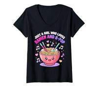 Mujer Just A Girl Who Loves Ramen and K-Pop Kawaii Girls Camiseta Cuello V