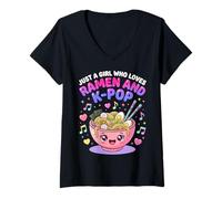 Mujer Just A Girl Who Loves Ramen and K-Pop Kawaii Girls Camiseta Cuello V